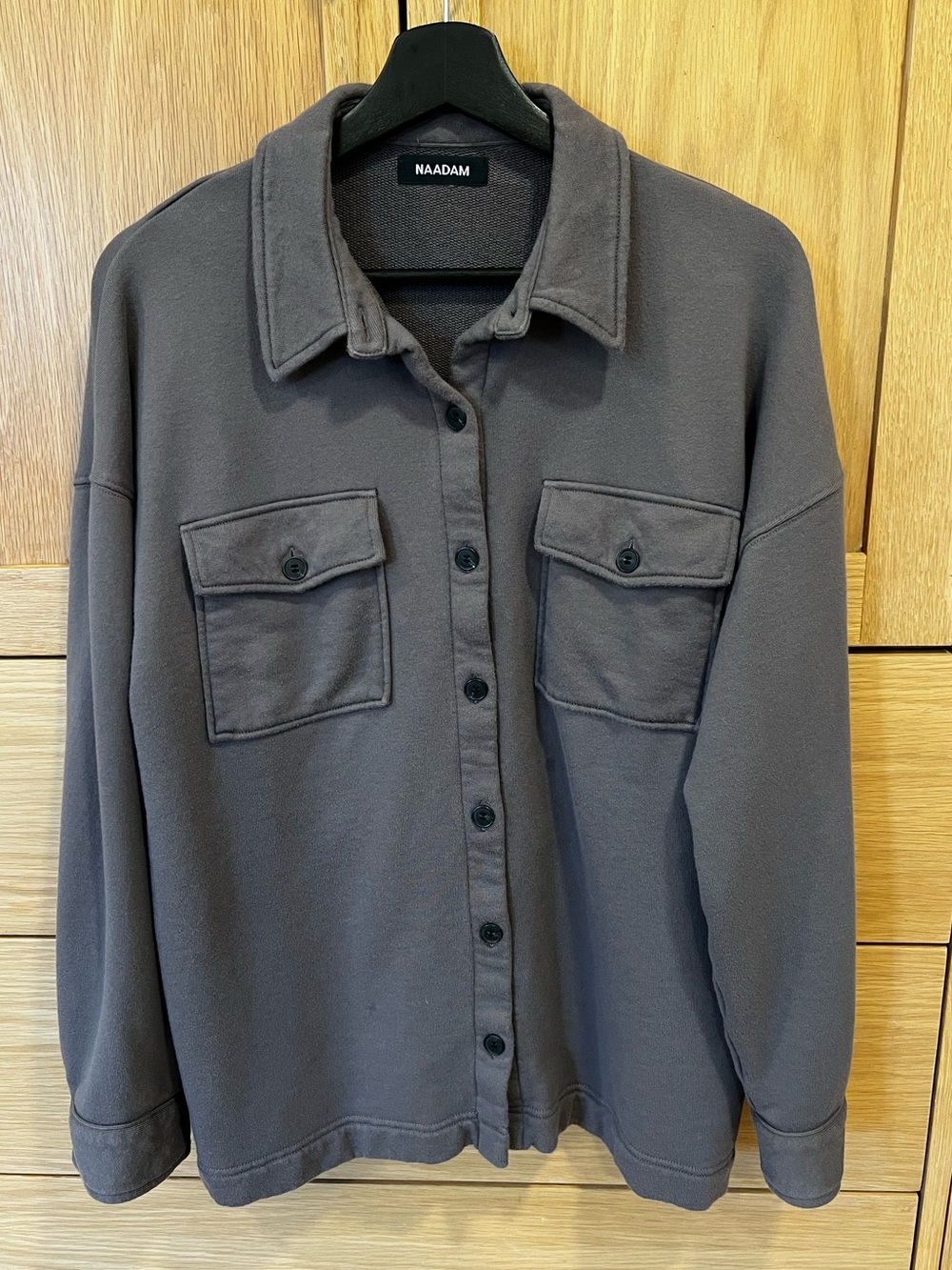 NAADAM Cotton Cashmere French Terry Shirt Jacket Dark Grey Size Large Casual